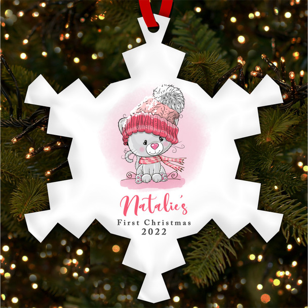 Kitten Baby's 1st Snowflake Personalised Christmas Tree Ornament Decoration