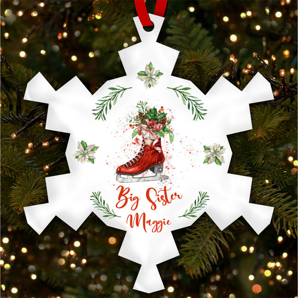 Red Ice Skate Big Sister Personalised Christmas Tree Ornament Decoration