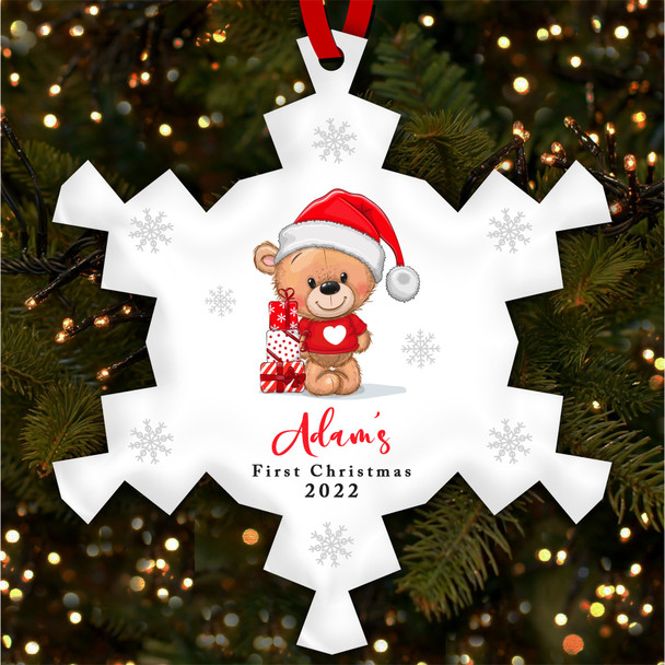Teddy Bear Baby's 1st Snowflake Personalised Christmas Tree Ornament Decoration Teddy Bear Baby's 1st Snowflake Personalised Christmas Tree Ornament Decoration