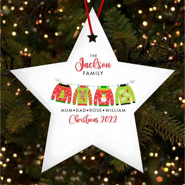 Family Name Jumpers Star Bauble Personalised Christmas Tree Ornament Decoration