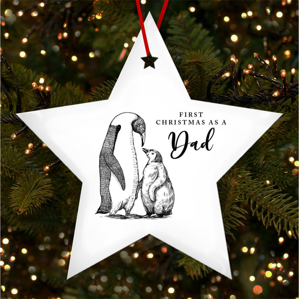 First As A Dad Penguins Star Personalised Christmas Tree Ornament Decoration
