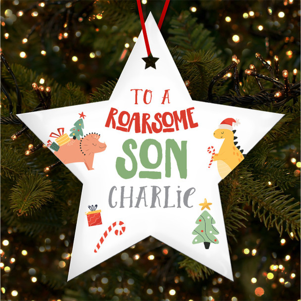 Son Roarsome Dinosaur Photo Star Personalised Christmas Tree Ornament Decoration