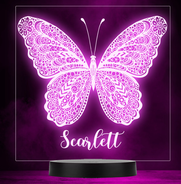 Girls Butterfly Square Name Personalised Gift Colour Change Led Lamp Night Light