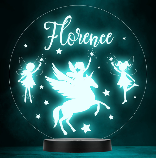 Girls Cute Fairies Unicorn Round Personalised Colour Change Lamp Night Light