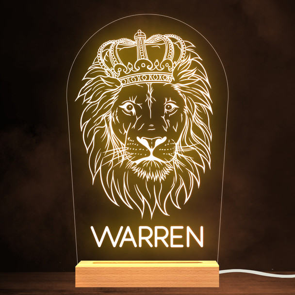 Lion Face King Crown Name Personalised Gift Warm White Lamp Night Light