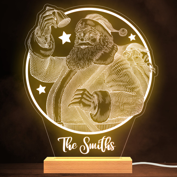 Santa Claus Ringing A Bell Family Name Personalised Gift Lamp Night Light