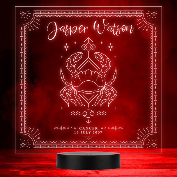 Zodiac Sign Cancer Date Of Birth Personalised Gift Colour Change LED Night Light