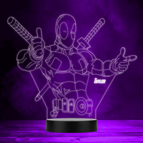 Deadpool Winking Marvel Character Personalised Gift Any Colour LED Night Light