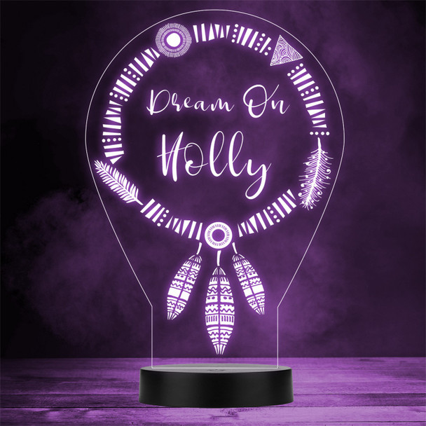 Geometric Elements Dream Catcher Feathers Personalised Gift Colour Night Light