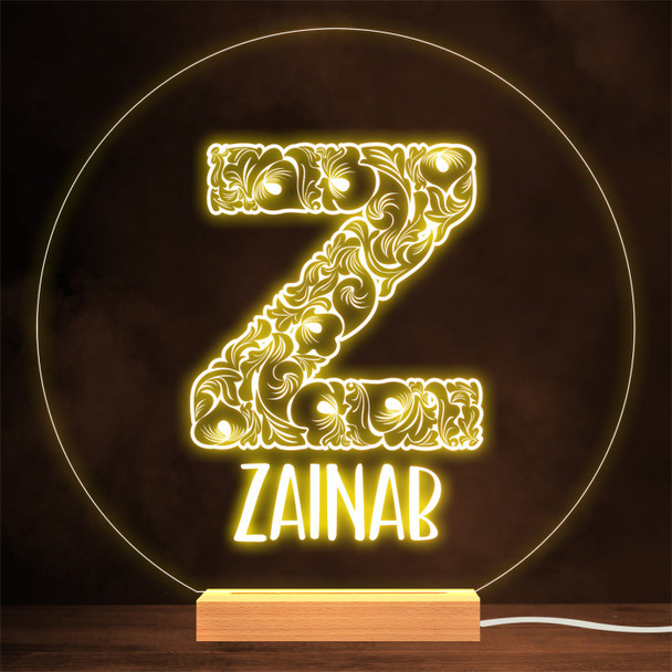 Floral Font letter Initial Z Personalised Gift Lamp Night Light