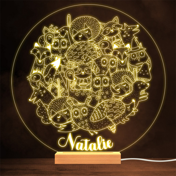 Cute Cuddling Forest Animals Nature Personalised Gift Lamp Night Light