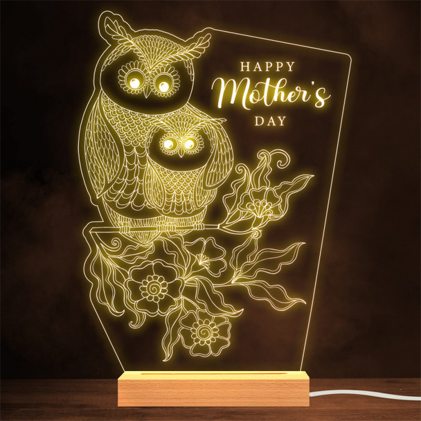Flowers Cute Owl Family Cuddling Personalised Gift Lamp Night Light