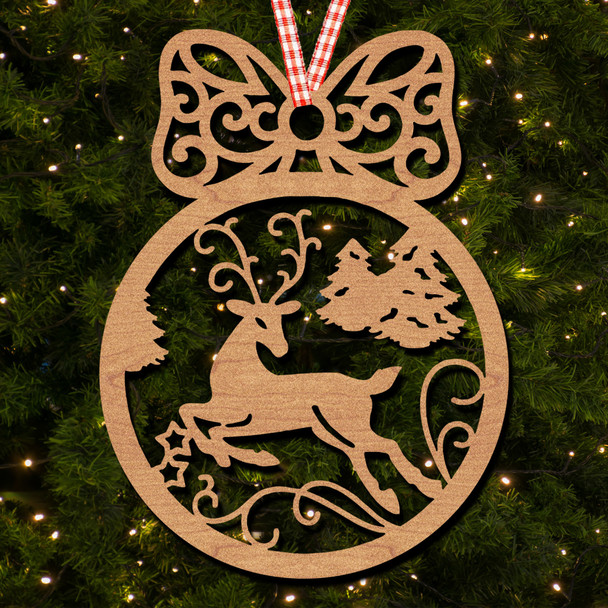 Circle Bow - Reindeer and Xmas Tree Ornament Christmas Tree Bauble Decoration