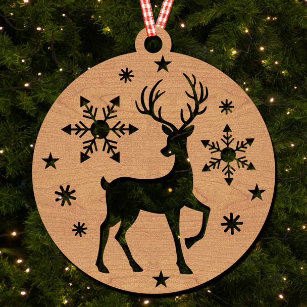 Circle - Reindeer Snowflakes Stars Ornament Christmas Tree Bauble Decoration