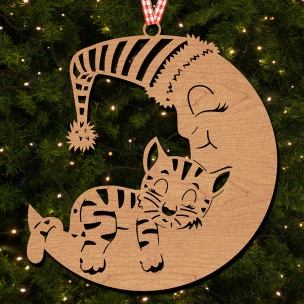 Moon Hat Cat Sleeping Cute Hanging Ornament Christmas Tree Bauble Decoration