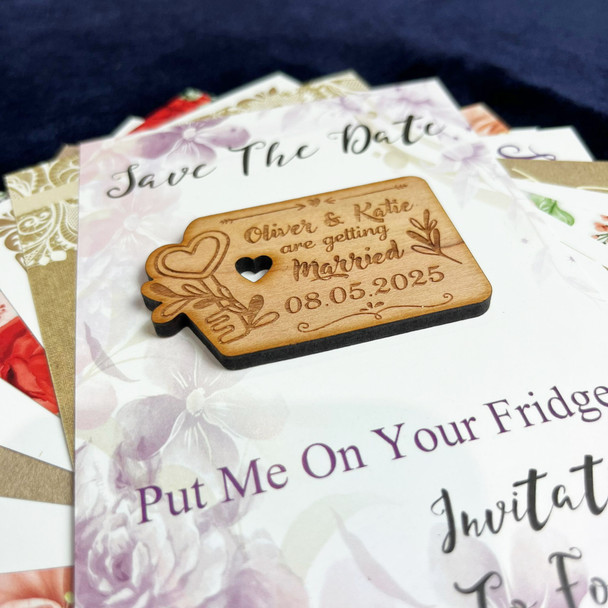 Key Lock Love Personalised Wooden Wedding Save The Date Magnets & Backing Cards