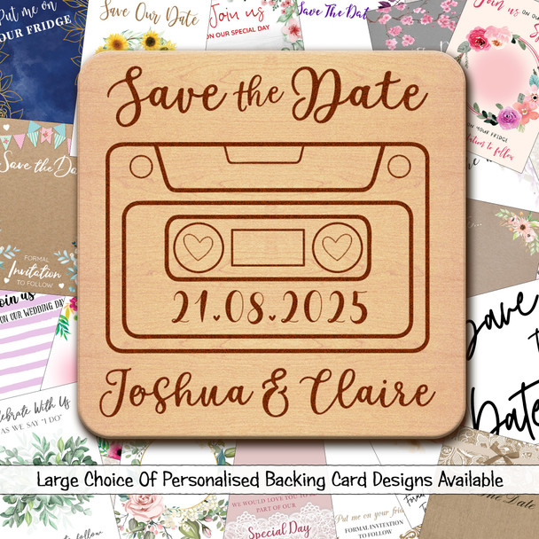 Cassette Tape Music Wooden Wedding Save The Date Magnets & Backing Cards