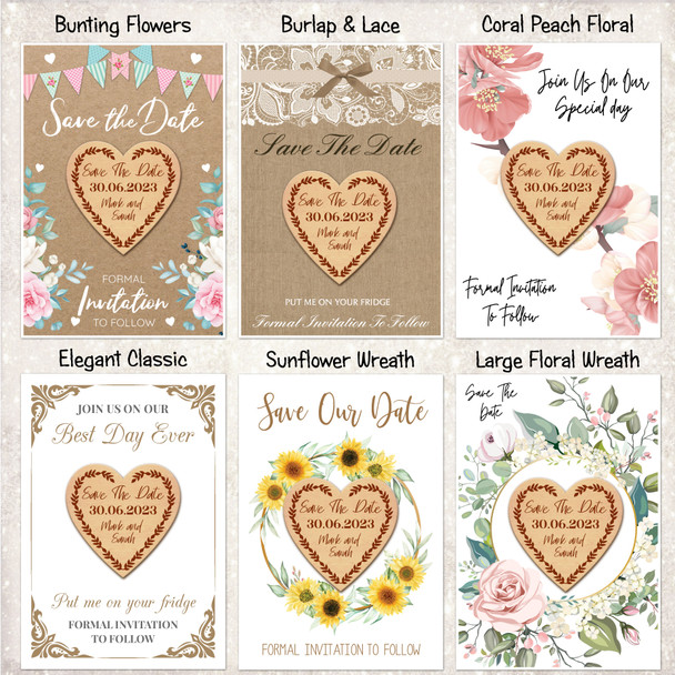 Heart Wreath Autumn Wooden Wedding Save The Date Magnets & Backing Cards