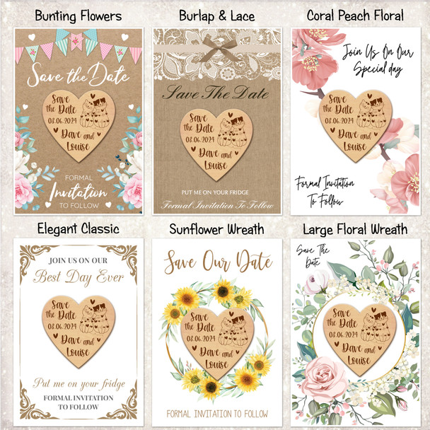 Cat Kittens Heart Wooden Wedding Save The Date Magnets & Backing Cards