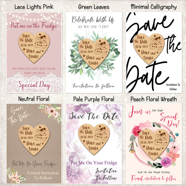 Cat Kittens Heart Wooden Wedding Save The Date Magnets & Backing Cards