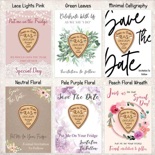 Guitar Pick Music Wooden Wedding Save The Date Magnets & Backing Cards