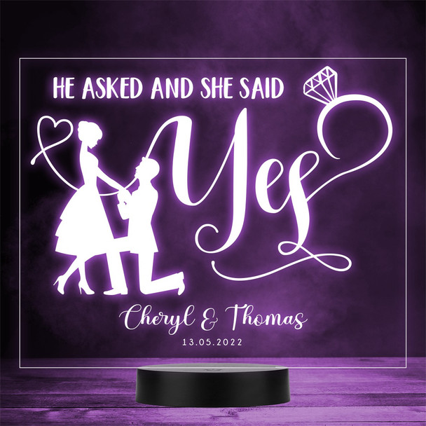 Proposal Silhouette Engagement Ring Personalised Gift Colour Change Night Light