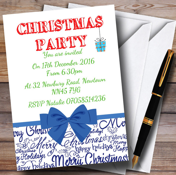 Blue & White Merry Customised Christmas Party Invitations