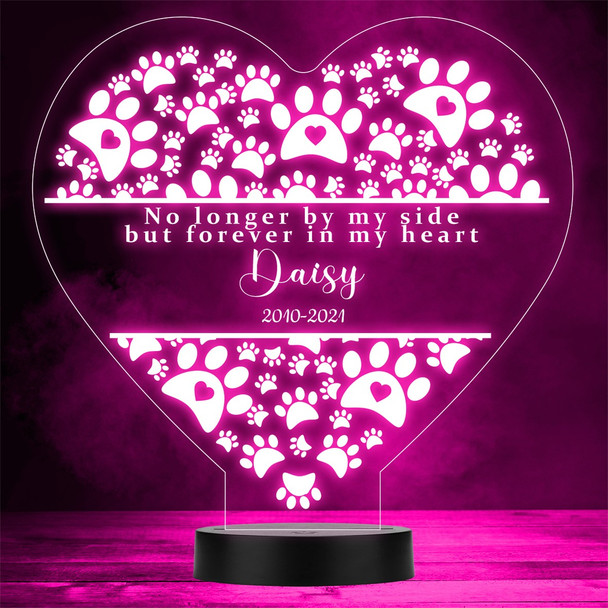 Paw Prints Memorial Pet Loss Personalised Gift Colour Changing Night Light