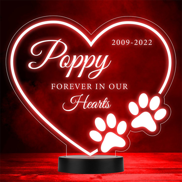 Paws Forever In Our Memorial Pet Loss Personalised Gift Colour Night Light