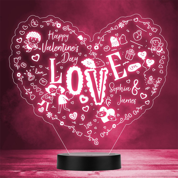 Love Doodles Icons Valentine's Day Cupid Personalised Gift Colour Night Light
