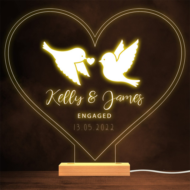 Two Love Birds Engagement Heart Personalised Gift Warm Lamp Night Light