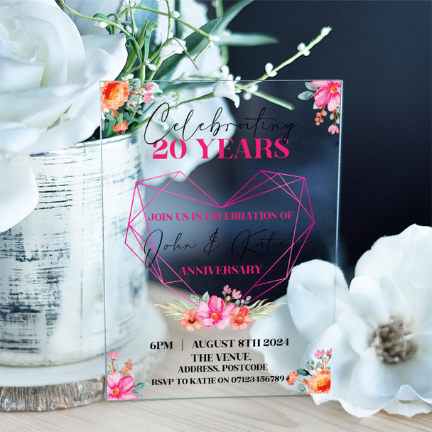 20 Years 20th Bright Flower Acrylic Clear Wedding Anniversary Party Invitations