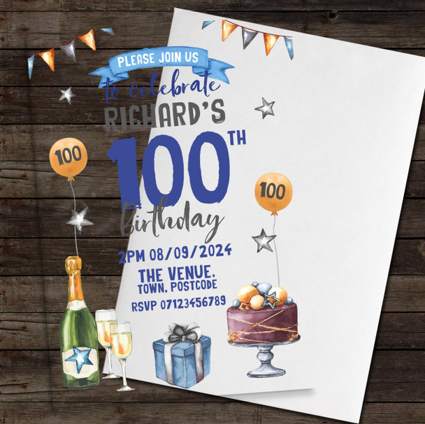 100th Or Any Age Cake Gift Champagne Acrylic Clear Birthday Party Invitations