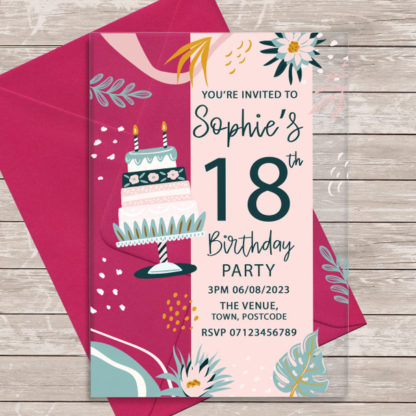 18th Or Any Age Party Pink Cake Acrylic Clear Luxury Birthday Party Invitations