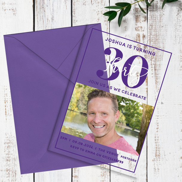 30th Or Any Age Photo Purple Acrylic Transparent Birthday Party Invitations