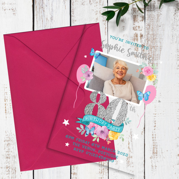 80th Or Any Age Photo Banner Acrylic Transparent Birthday Party Invitations