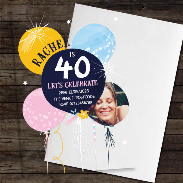 40th Or Any Age Photo Balloons Acrylic Clear Luxury Birthday Party Invitations