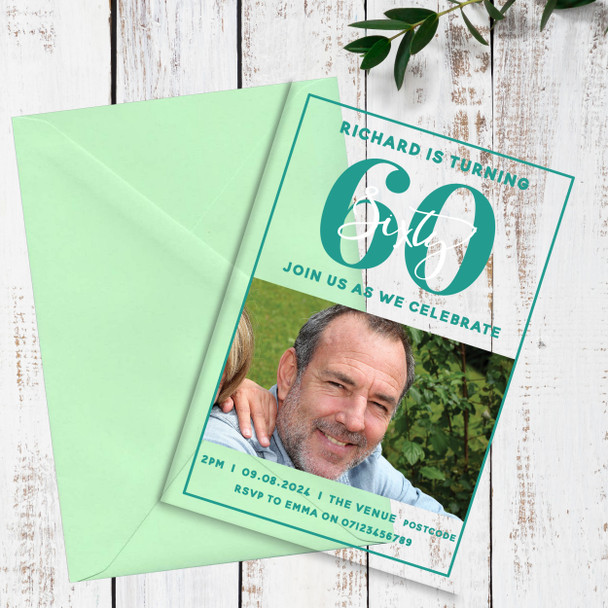 60th Or Any Age Photo Green Acrylic Clear Transparent Birthday Party Invitations