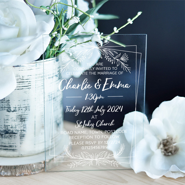 White Deco Line Frame Acrylic Clear Transparent Wedding Invitations Invites