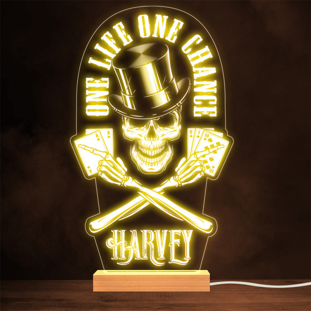 Skull Playing Cards In Tophat Gothic One Life Personalised Gift Lamp Night Light