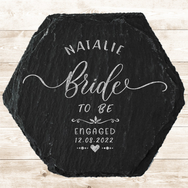 Hexagon Slate Bride to Be Engagement Date Gift Personalised Coaster