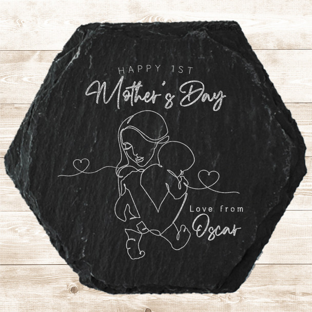 Hexagon Slate Baby Happy 1st Mother's Day Gift Personalised Coaster