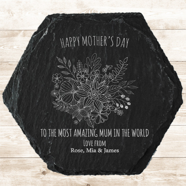 Hexagon Slate Doodle Amazing Mum Mother's Day Gift Personalised Coaster