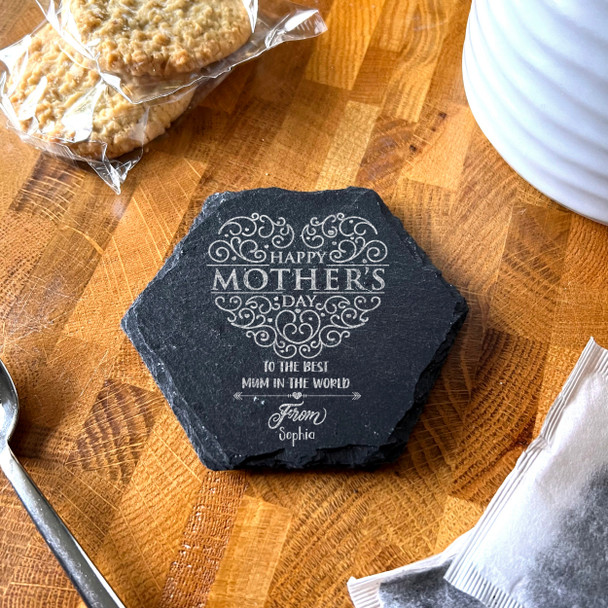 Hexagon Slate Best Mum In The World Happy Mother's Day Gift Personalised Coaster