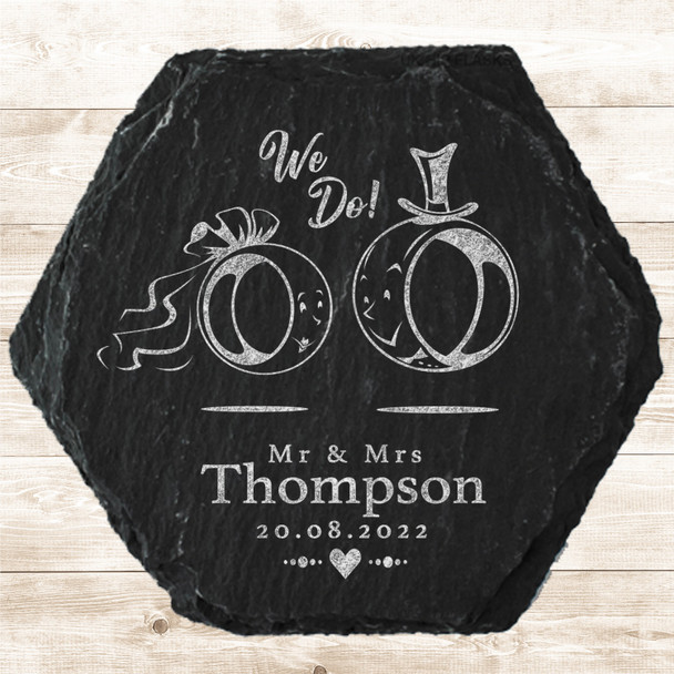 Hexagon Slate Bride Groom Wedding Day Rings We Do Gift Personalised Coaster