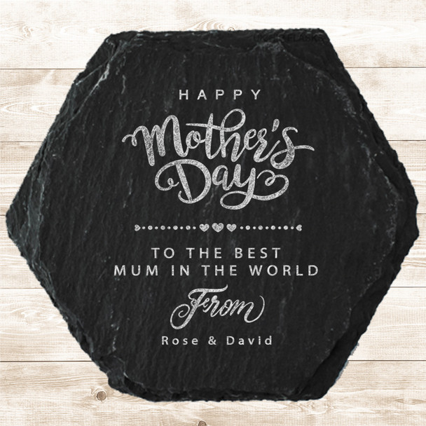 Hexagon Slate Mother's Day Best Mum Little Hearts Gift Personalised Coaster