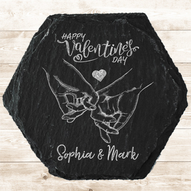 Hexagon Slate Holding Hands Happy Valentine's Day Gift Personalised Coaster