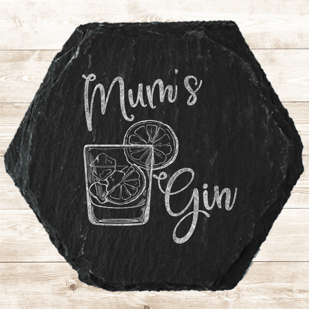 Hexagon Slate Mum's Gin Drink Mother's Day Gift Personalised Coaster
