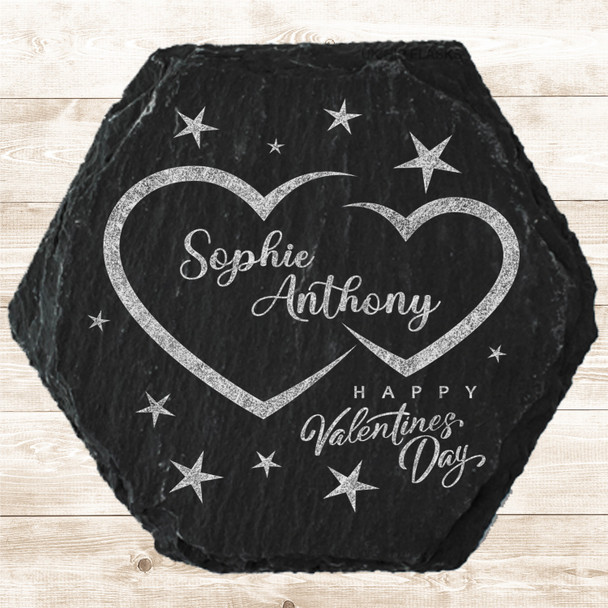 Hexagon Slate Stars Couple Happy Valentine's Romantic Gift Personalised Coaster