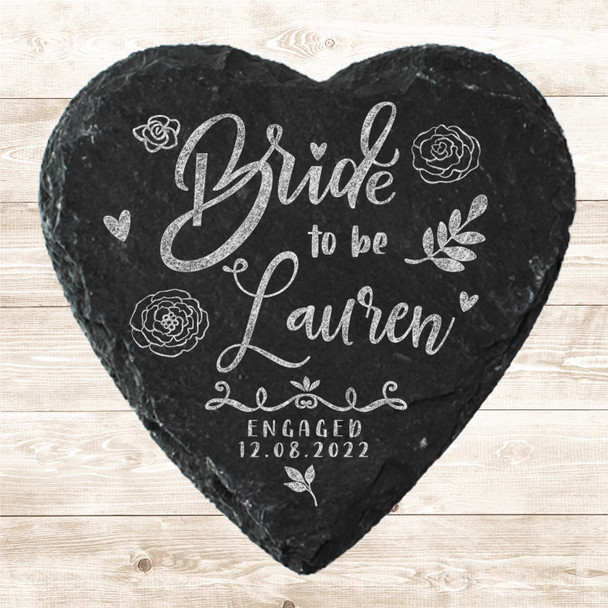 Heart Slate Bride To Be Flowers Engagement Date Gift Personalised Coaster